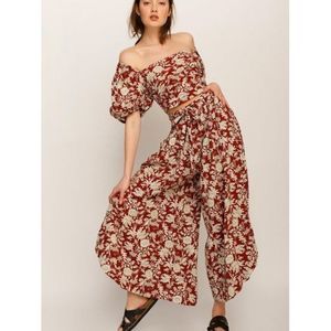 NEW Free People Sunday Set in Red Floral, Crop Top Wide Leg Pant Set, size small